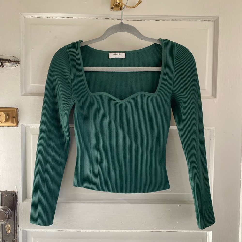 Aritzia Babaton Emerald Ribbed Long Sleeve Top Size Small